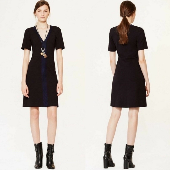 Tory Burch Sallare Tunic Dress Suede Details‎ Short Sleeve V-neck Wool Blend - Picture 1 of 7